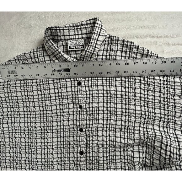 Carole Tomkins The Big Shirt Black White Plaid Crinkle Button Up Shirt Size 2 - Picture 5 of 8